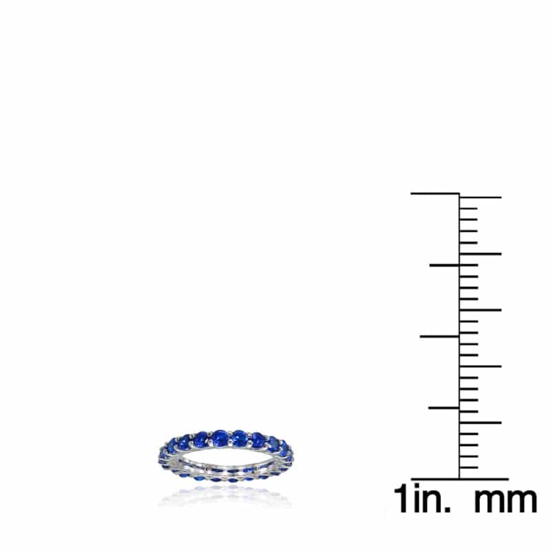 Sterling Silver Created Blue Sapphire 3Mm Round-Cut Eternity Band Ring