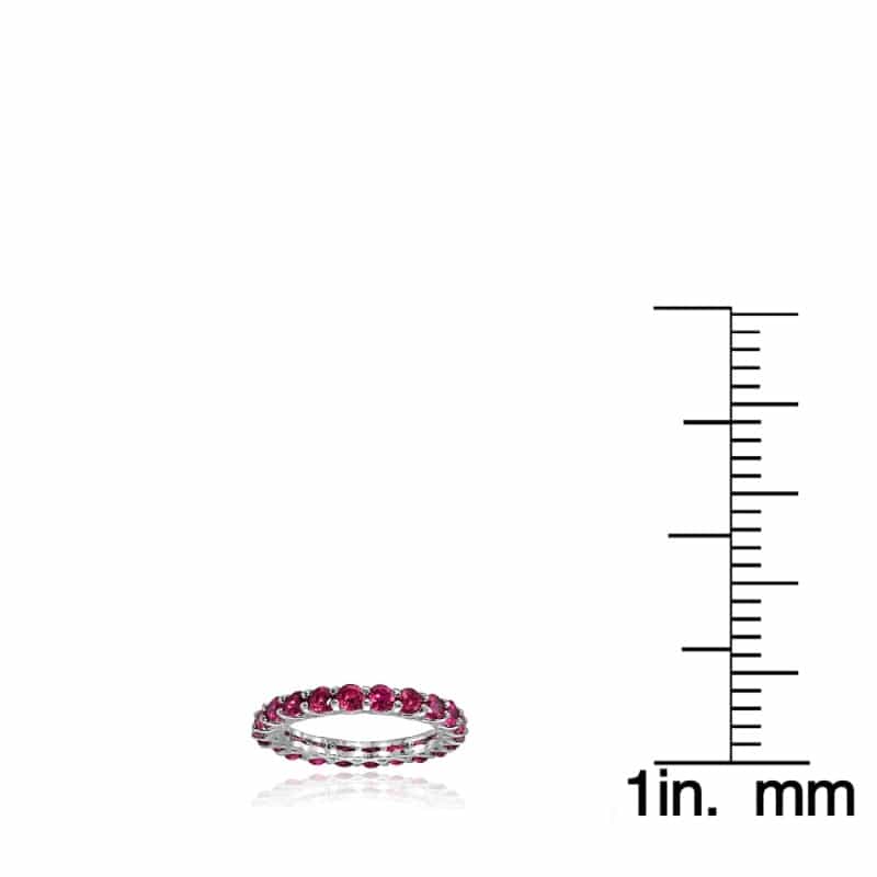 Sterling Silver Created Ruby 3Mm Round-Cut Eternity Band Ring