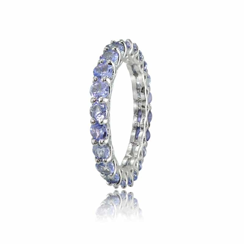 Sterling Silver Tanzanite 3Mm Round-Cut Eternity Band Ring