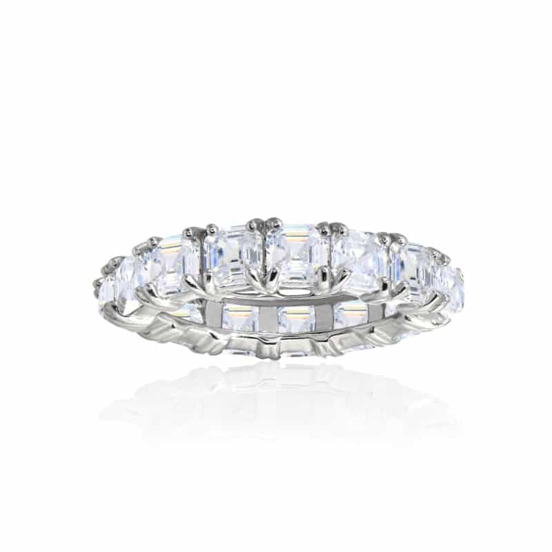 Sterling Silver Cubic Zirconia 4Mm Octagon Asscher-Cut Anniversary Eternity Band Ring,