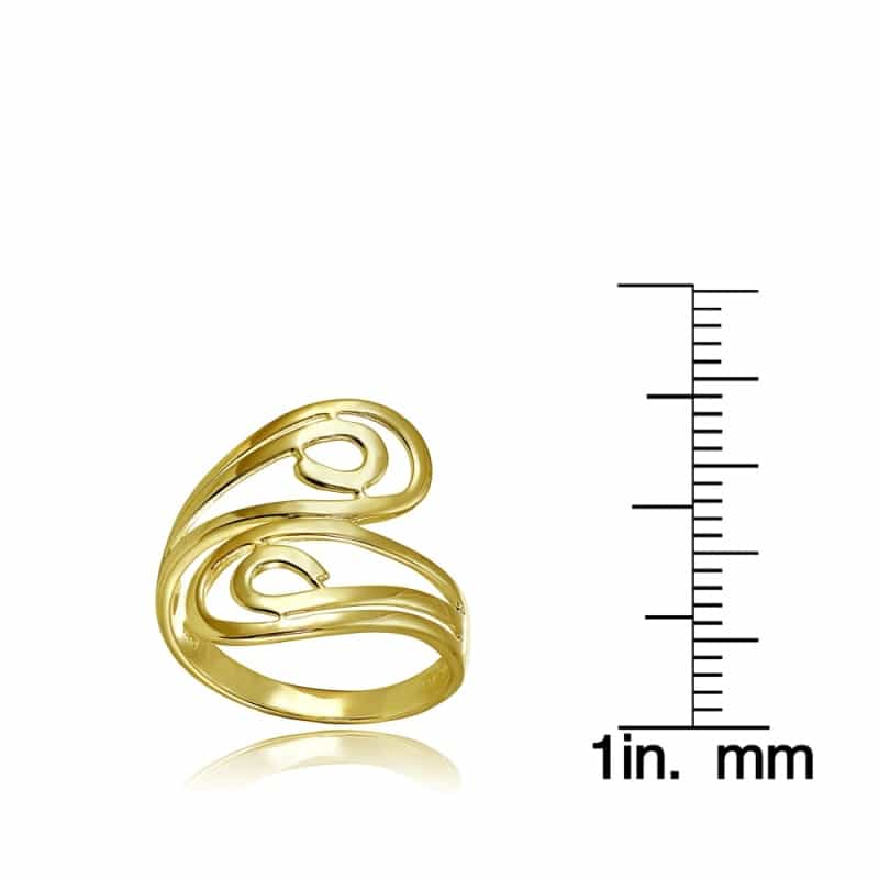 Yellow Gold Flashed Sterling Silver High Polished Open Wrap Swirl Fashion Ring