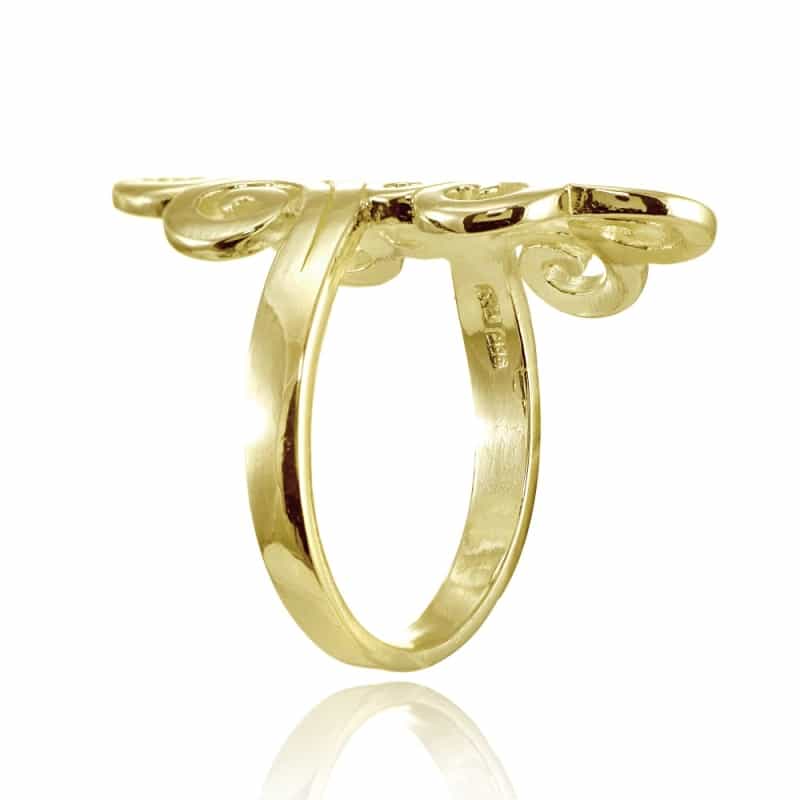 Yellow Gold Flashed Sterling Silver High Polished Open Filigree Fashion Ring