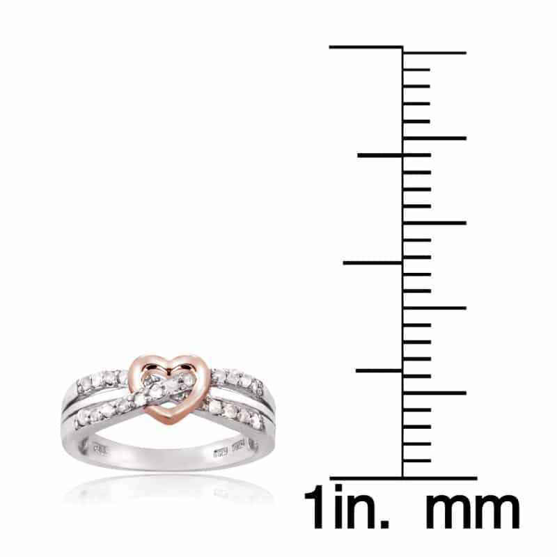 Sterling Silver Rose Gold Two-Tone 1/ Ct Diamond Twist & Heart Promise Ring