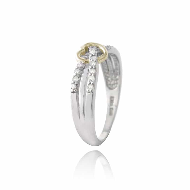 Sterling Silver Two-Tone 1/ Ct Diamond Twist & Heart Promise Ring