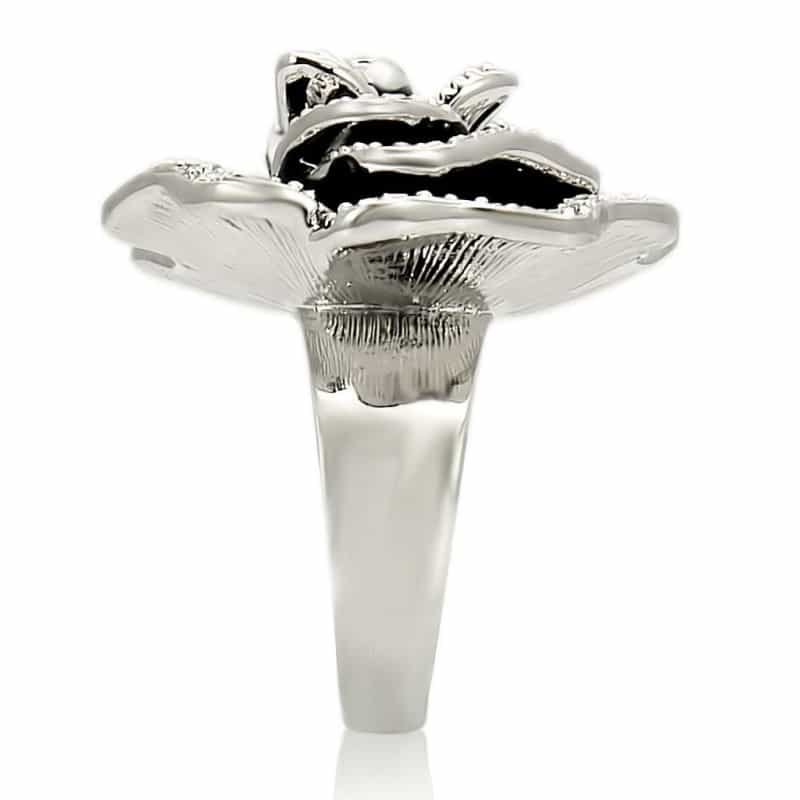 0W252 - Rhodium Brass Ring With Top Grade Crystal In Clear - 5