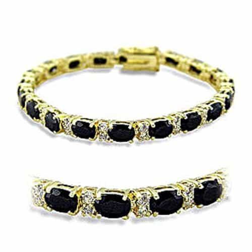 415503 - Gold Brass Bracelet With Aaa Grade Cz In Jet - 7"