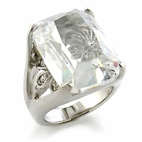 8X153 - Rhodium Brass Ring With Aaa Grade Cz In Clear - 5