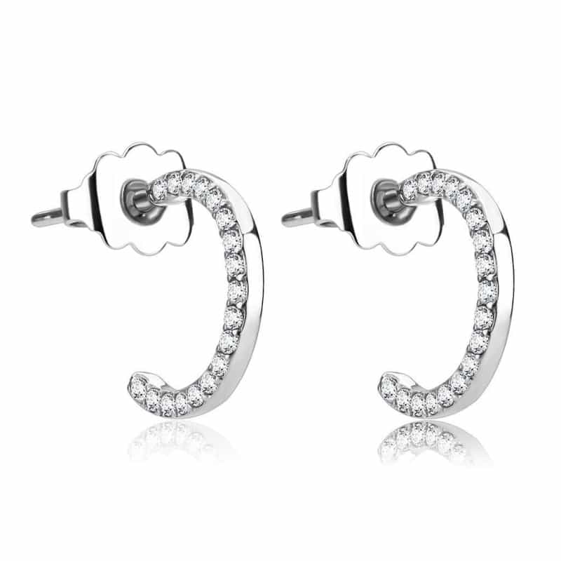 High Polished (No Plating) Stainless Steel Earrings With Aaa Grade Cz In Clear