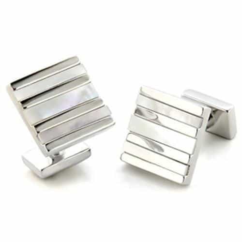 Rhodium Brass Cufflink With Precious Stone Conch In White