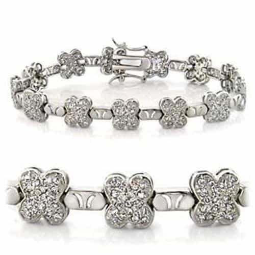 Loa545 - Rhodium Brass Bracelet With Aaa Grade Cz In Clear - 7"