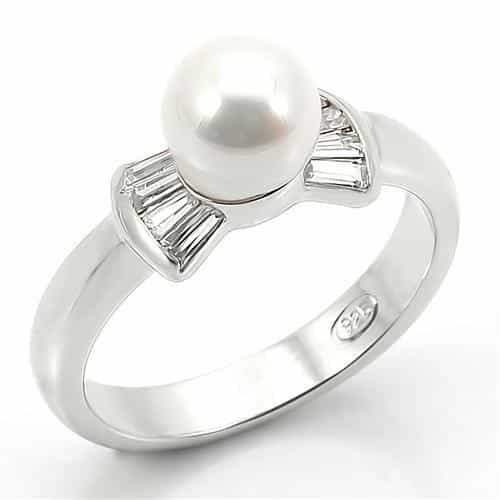 Los099 - Rhodium 925 Sterling Silver Ring With Synthetic Pearl In White - 10