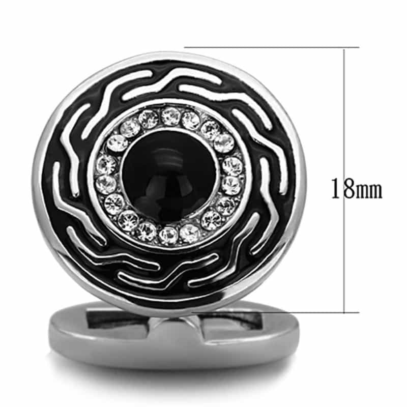 High Polished (No Plating) Stainless Steel Cufflink With Top Grade Crystal In Clear