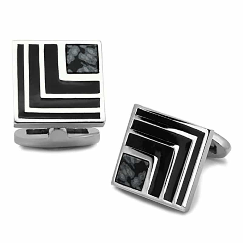 High Polished (No Plating) Stainless Steel Cufflink With Synthetic Onyx In Jet
