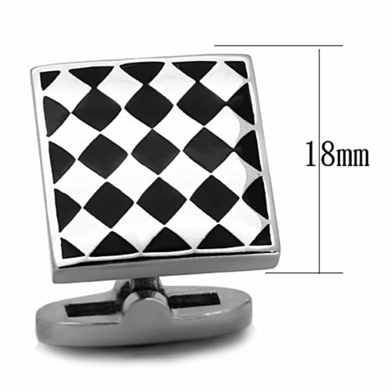 High Polished (No Plating) Stainless Steel Cufflink With Epoxy In Jet