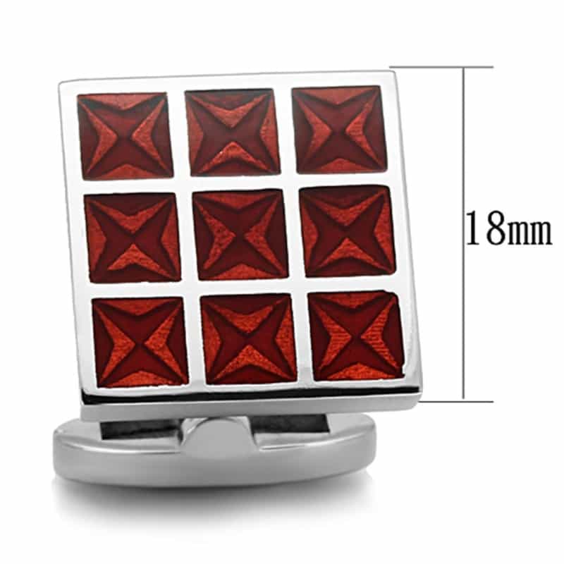 High Polished (No Plating) Stainless Steel Cufflink With Epoxy In Garnet