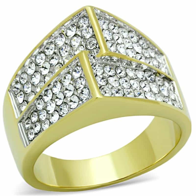 Tk1550 - Two-Tone Ip Gold (Ion Plating) Stainless Steel Ring With Top Grade Crystal In Clear - 5
