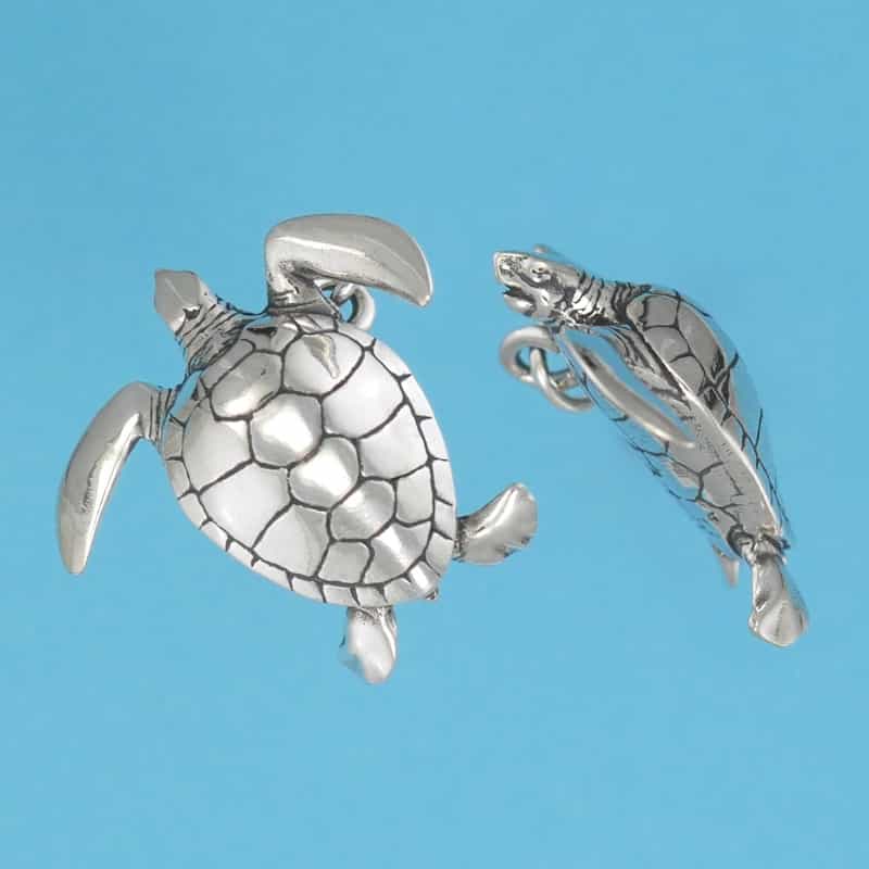 Green Sea Turtle Pendant - Sterling Silver