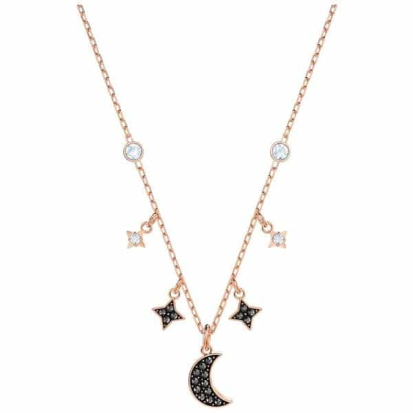 Swarovski Collections Duo Moon Necklace, Black, Rose Gold Plating