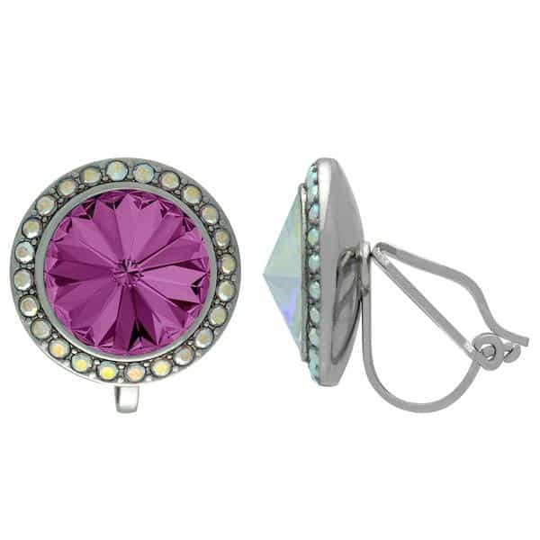 Crystalized With Dreamtime Crystal Clip-On Earrings For Dance Amethyst/Crystal Ab 17Mm - Pair