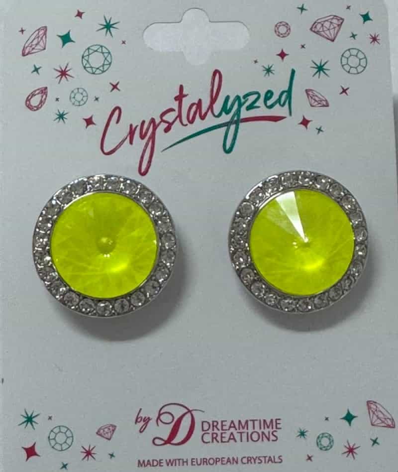 Crystalized With Dreamtime Crystal Stud Earrings For Dance Crystal Electric Yellow Ignite/Crystal 19Mm - Pair