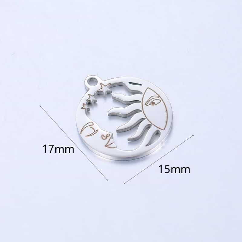 304 Stainless Steel Galaxy Charms Silver Tone Sun Moon 17Mm X 15Mm, 1 Piece