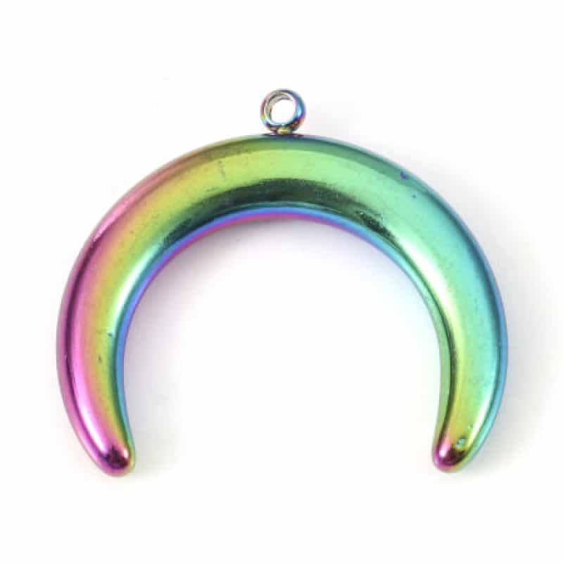 Eco-Friendly Pvd Vacuum Plating 304 Stainless Steel Galaxy Charms Rainbow Color Plated Crescent Moon Double Horn 24Mm X 21.5Mm, 2 Pcs
