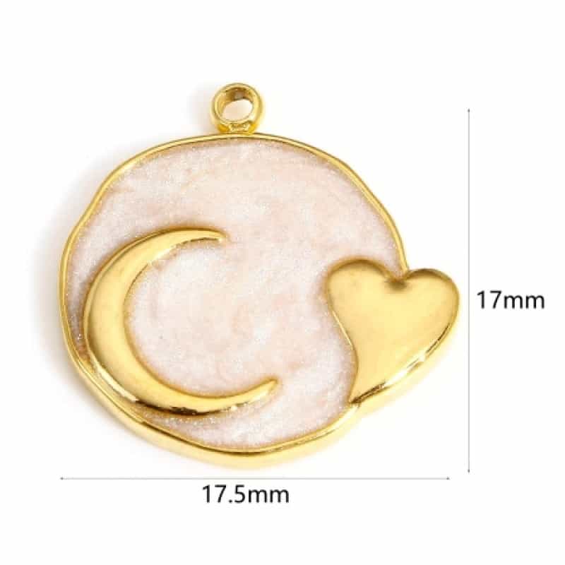 1 Piece 304 Stainless Steel Galaxy Disc Charms Gold Plated White Round Heart Enamel 17.5Mm X 17Mm
