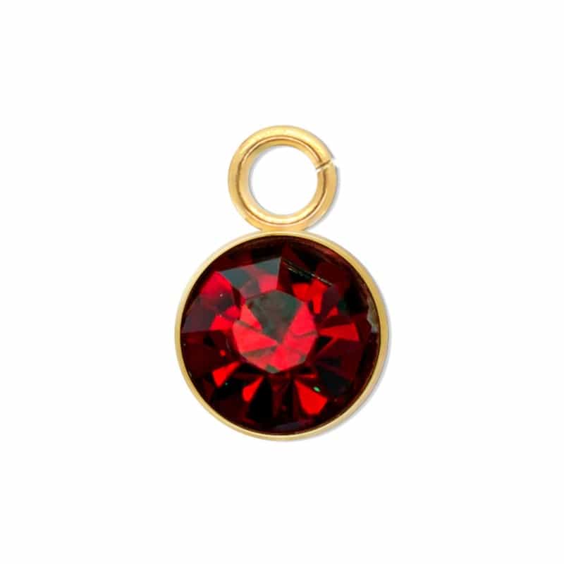 5 Pcs 304 Stainless Steel Birthstone Charms Gold Plated Round January Wine Red Rhinestone 9Mm X 6Mm