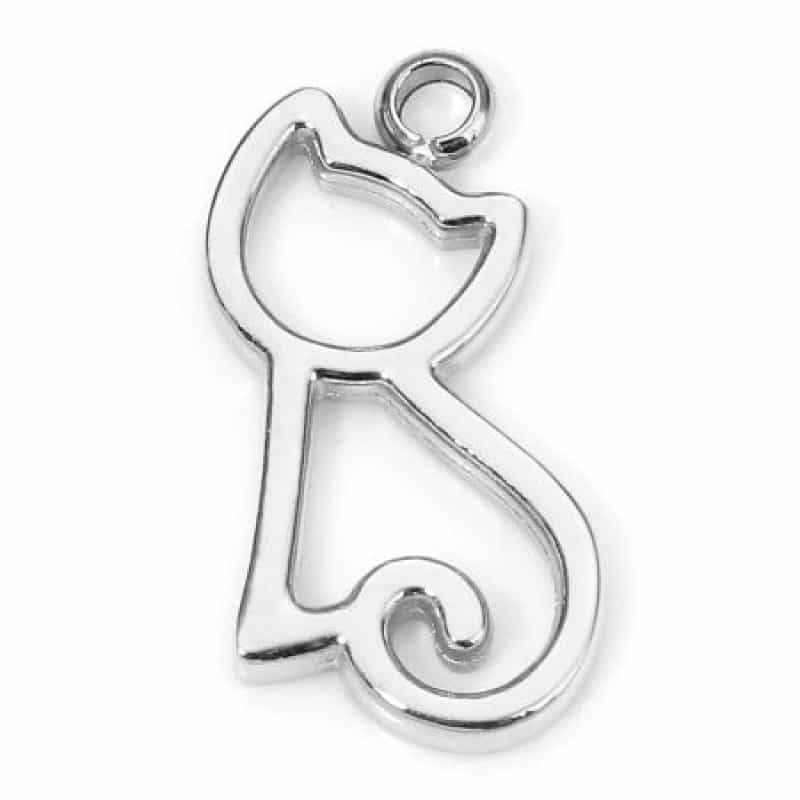 1 Piece Eco-Friendly Vacuum Plating 304 Stainless Steel Cute Charms Silver Tone Cat Animal Hollow 14.5Mm X 7.5Mm
