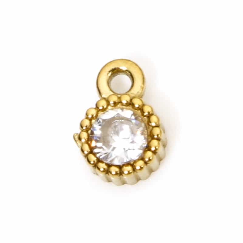 1 Piece Vacuum Plating 304 Stainless Steel Birthstone Charms Gold Plated Round Clear Rhinestone 5.5Mm X 4Mm