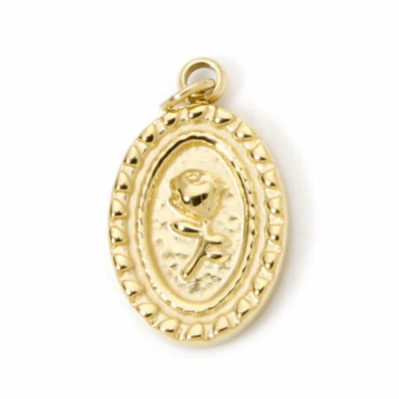 1 Piece Eco-Friendly Pvd Vacuum Plating Waterproof Anti-Tarnish Hypoallergenic 304 Stainless Steel Flora Collection Charms 18K Real Gold Plated Oval Rose Flower 16Mm X 9Mm