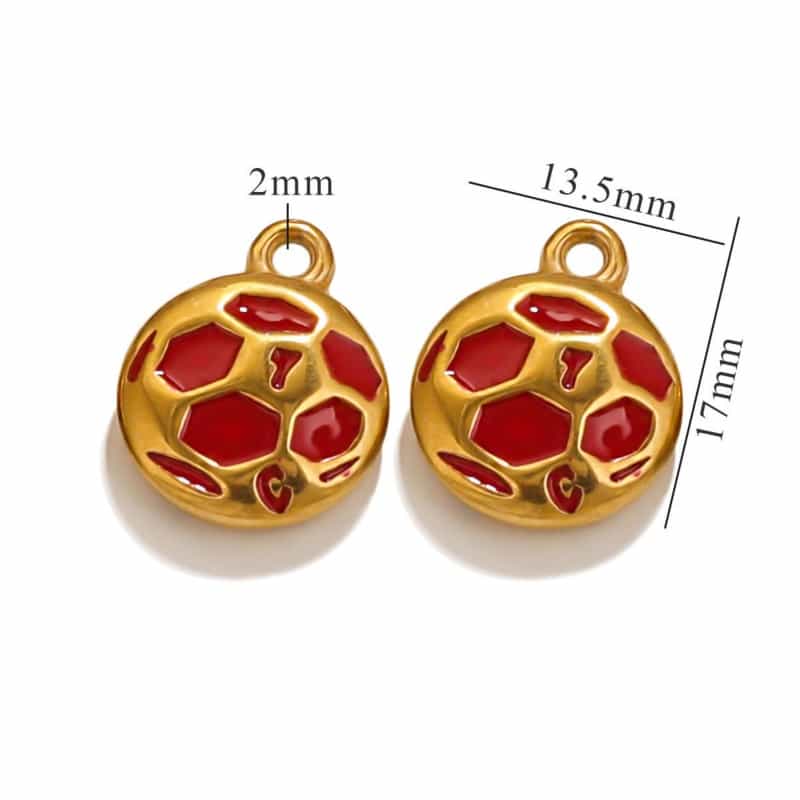 1 Piece Eco-Friendly Vacuum Plating 304 Stainless Steel Charms 18K Gold Plated Red Football Enamel 17Mm X 14Mm