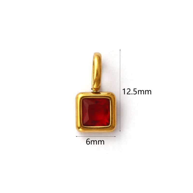 1 Piece Eco-Friendly Pvd Vacuum Plating Waterproof Anti-Tarnish Hypoallergenic 304 Stainless Steel & Glass January Birthstone Charms 18K Real Gold Plated Square Mini Wine Red Rhinestone 12.5Mm X 6Mm