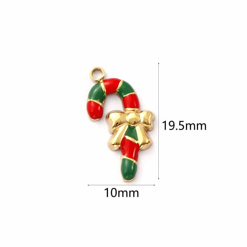 1 Piece Eco-Friendly Pvd Vacuum Plating Waterproof Anti-Tarnish Hypoallergenic 304 Stainless Steel Charms 18K Real Gold Plated Red Enamel Christmas Candy Cane 19.5Mm X 10Mm