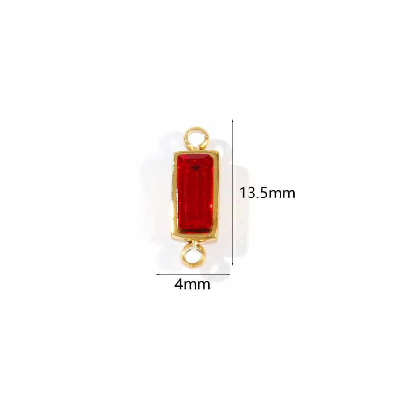 1 Piece Eco-Friendly Pvd Waterproof Anti-Tarnish Hypoallergenic 304 Stainless Steel Birthstone Connectors Charms Pendants K Real Gold Plated Rectangle January Wine Red Rhinestone 13.5Mm X 4Mm