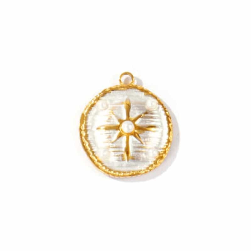 2 Pcs Eco-Friendly Pvd Waterproof Anti-Tarnish Hypoallergenic 304 Stainless Steel Galaxy Charms K Real Gold Plated White Star Acrylic Imitation Pearl 21Mm X 18Mm