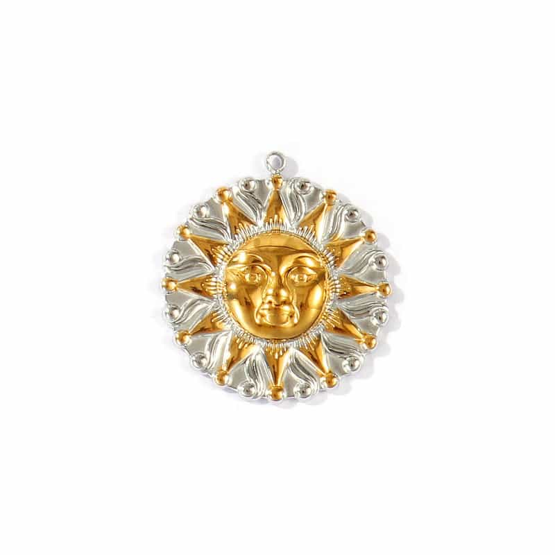 2 Pcs Eco-Friendly Pvd Waterproof Anti-Tarnish Hypoallergenic 304 Stainless Steel Galaxy Charms K Real Gold Plated & Silver Tone Round Sun Two Tone 27.5Mm X 25Mm