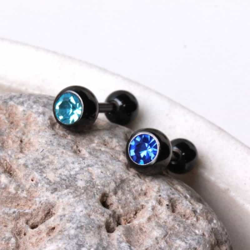 Titanium Anodized Tragus Ring With Press Fitted Clear Cubic Zirconia Ball
