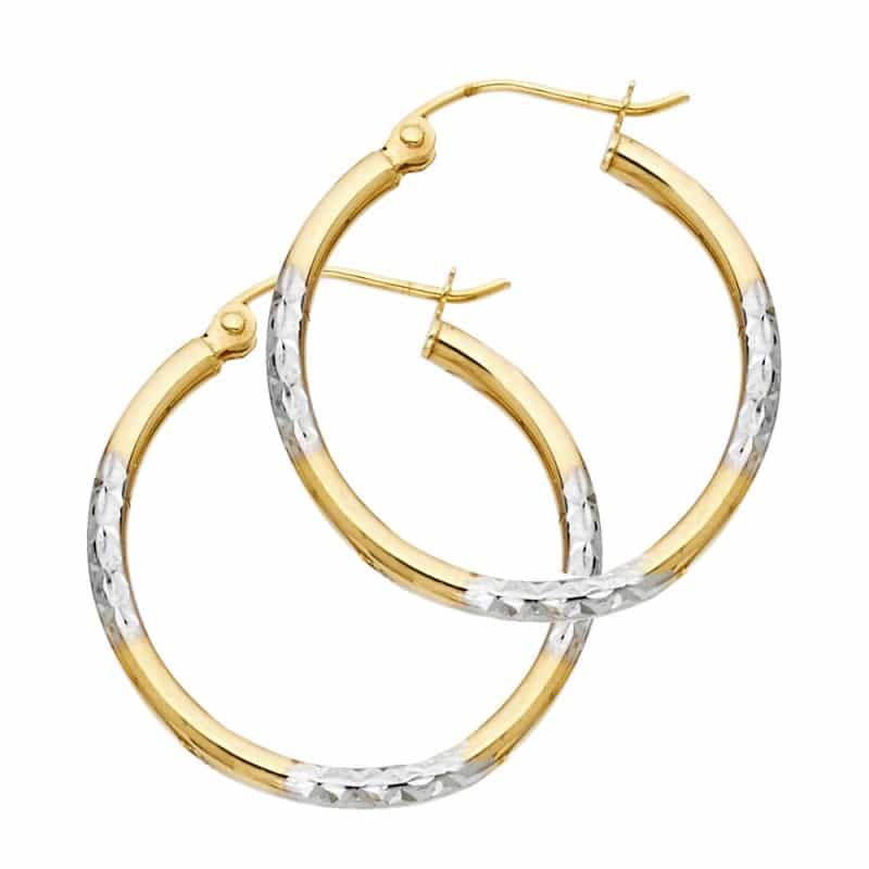 14K Gold 1.5Mm Diamond Cut Tube Hoops
