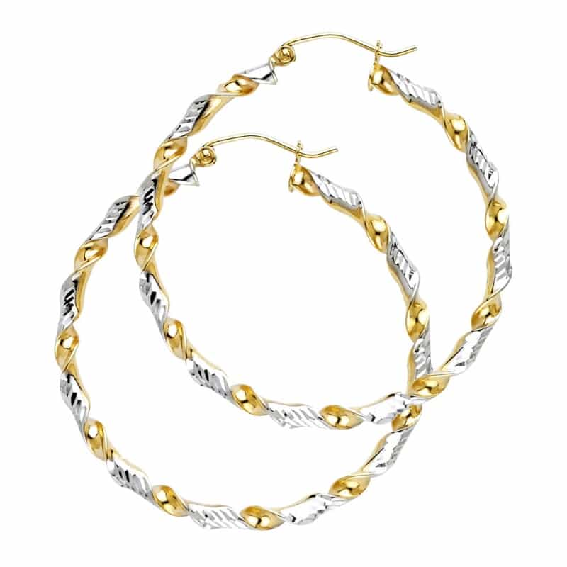 14K Gold 2Mm Spiraling Twisted Hoops