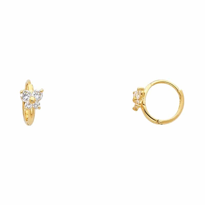 14K Gold Butterfly Cz Stone Huggie Hoops