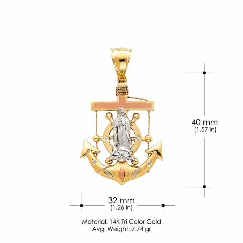 14K Gold Religious Guadalupe Charm Pendant