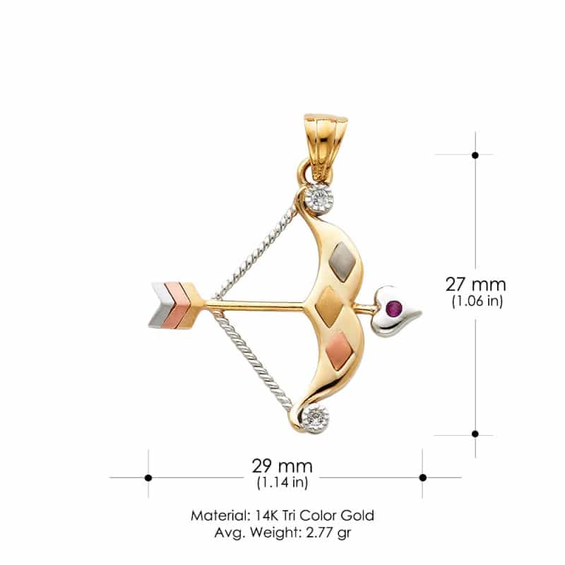 14K Gold Cz Bow & Arrow Charm Pendant