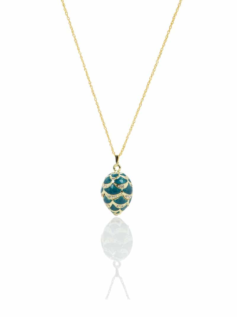 Gold & Light Blue Egg Pendant Necklace