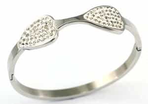 Hip Hop Doble Hearts Cubic Zirconia Studs Stainless Steel Mens Bracelet