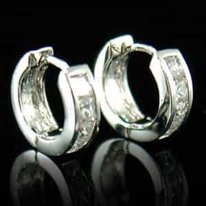 4 Created Cubic Zirconia White Gold Plated Mens Earrings