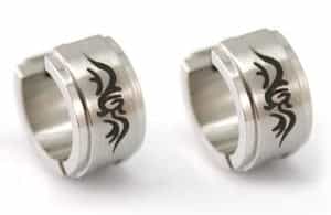 Silver Gothic Style Stainless Steel Hoop Mens Earrings