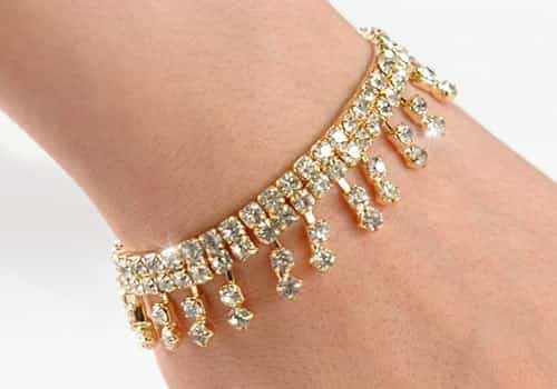 Stretch Bridal Wedding Crystal Gold Dangling Bracelet