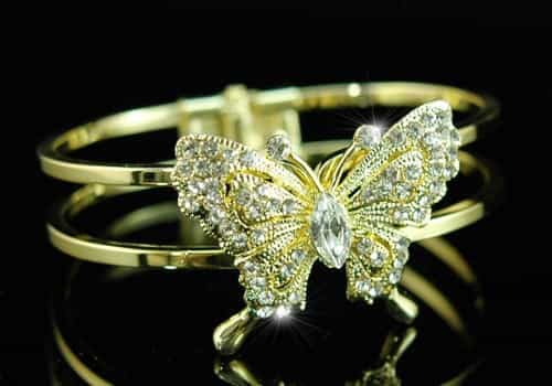 Butterfly Clear Crystal Gold Plated Cuff Bangle Bracelet