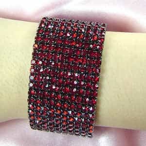 Row Dark Red Crystal Rhinestone Bangle Bracelet